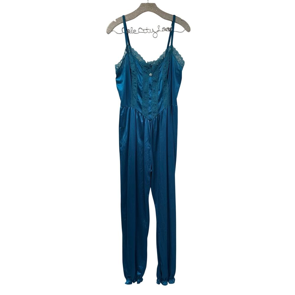 Colesce Collection Lingerie Jumpsuit One Piece Pajamas Lace Trim Vintage Large